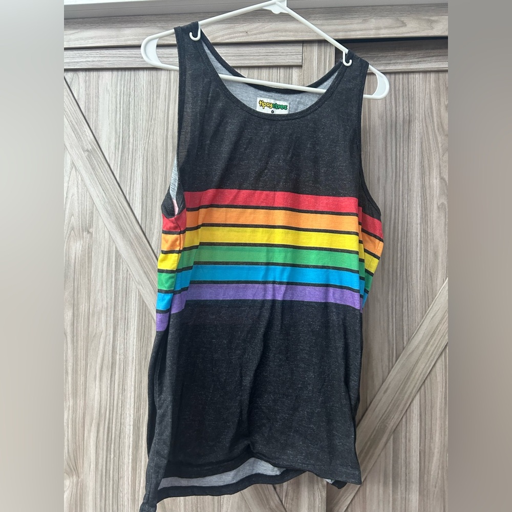 Tipsy Elves Black Rainbow Stripe Tank Top